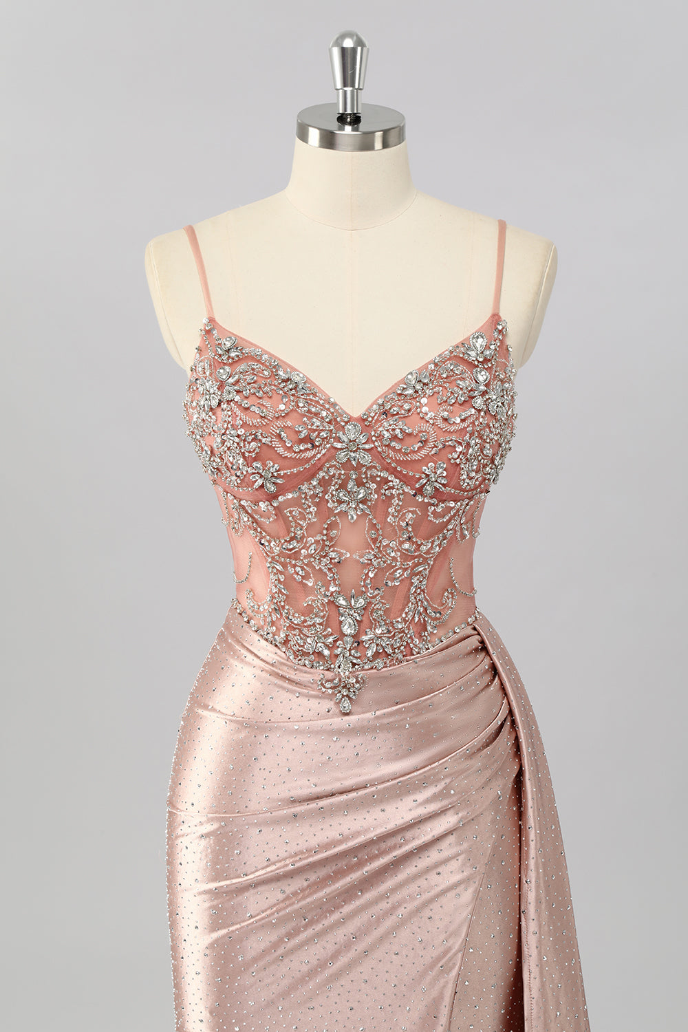 Blush Corset Beaded Mermaid Long Prom Dress with Slit