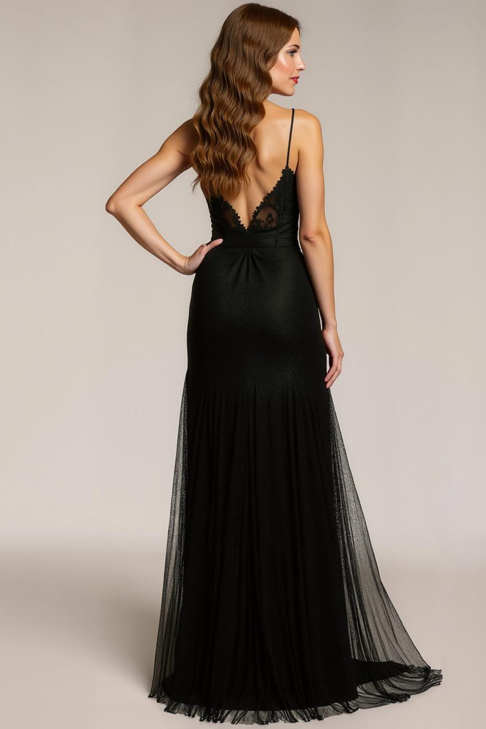 Sparkly Spaghetti Straps Mermaid Long Black Formal Dress with Beading