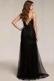 Sparkly Spaghetti Straps Mermaid Long Black Formal Dress with Beading