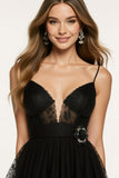 Sparkly Spaghetti Straps Mermaid Long Black Formal Dress with Beading