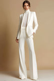 Sparkly White 2 Piece Shawl Lapel Prom Suits with Pockets