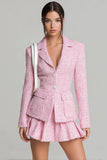 Pink 2 Piece Single Breasted A Line Short Pageant Tweed Outfits with Pockets