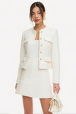 2 Piece White Single Breasted A Line Short Tweed Outfits
