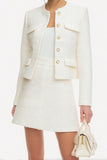 2 Piece White Single Breasted A Line Short Tweed Outfits
