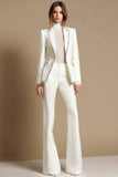 Sparkly White 2 Piece Long Sleeves Peak Lapel Prom Suits with Beading