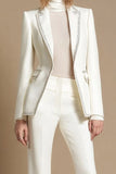 Sparkly White 2 Piece Long Sleeves Peak Lapel Prom Suits with Beading