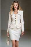 White Single Breasted Pencil 2 Piece Short Tweed Outfits