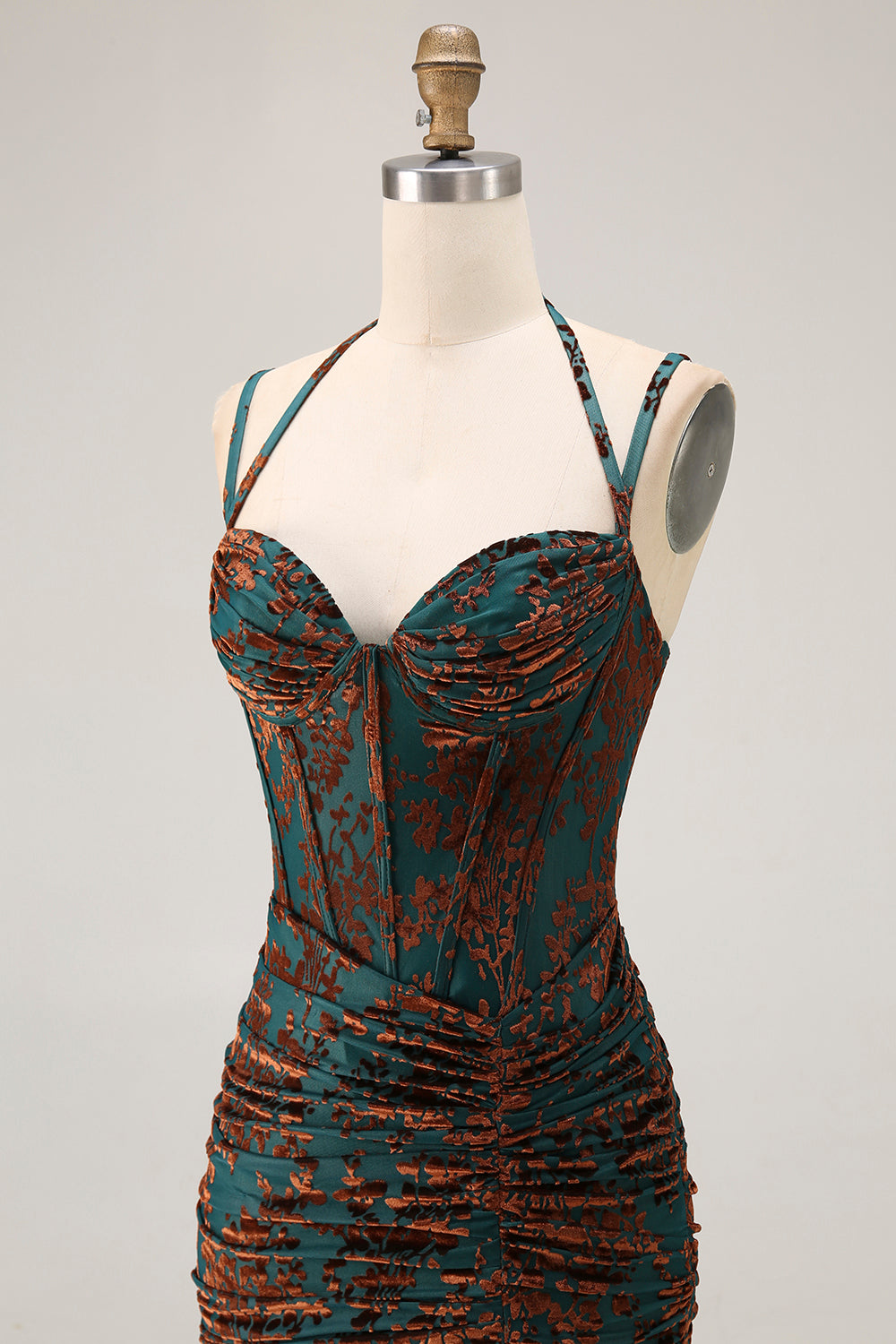 Dark Green Corset Sheath Floral Long Wedding Guest Dress with Slit