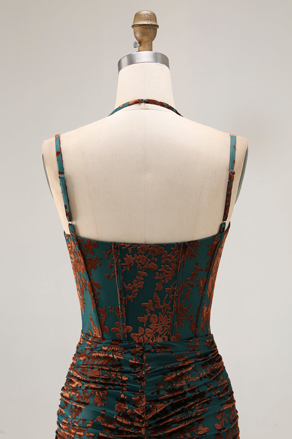 Dark Green Corset Sheath Floral Long Wedding Guest Dress with Slit