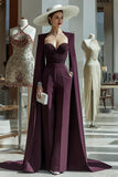 Cabernet Long Sleeves Mother of the Bride Jumpsuits with Cape
