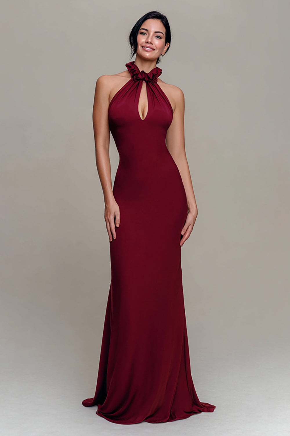 Burgundy Mermaid High Neck Long Formal Dress