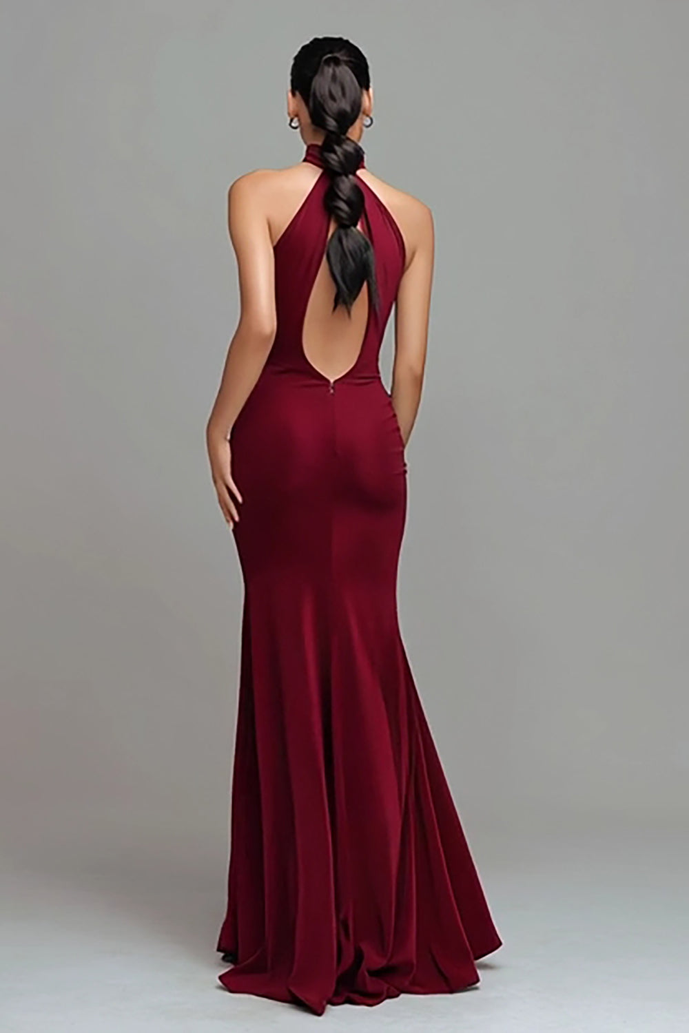 Burgundy Mermaid High Neck Long Formal Dress