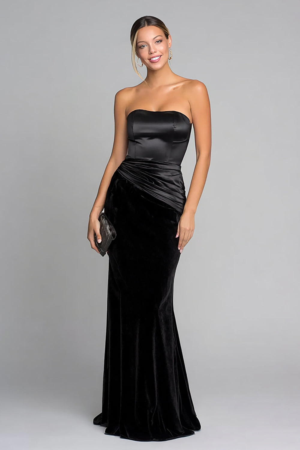 Black Velvet Strapless Mermaid Long Formal Dress