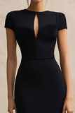 Black Mermaid Round Neck Short Sleeves Midi Semi-Formal Dress