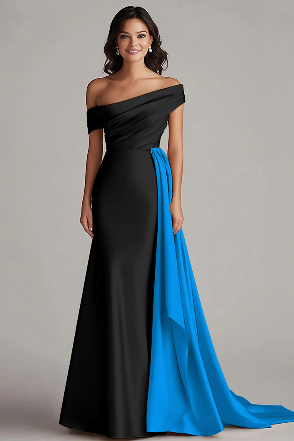 Patchwork Sweep Train A Line Black and White Dress