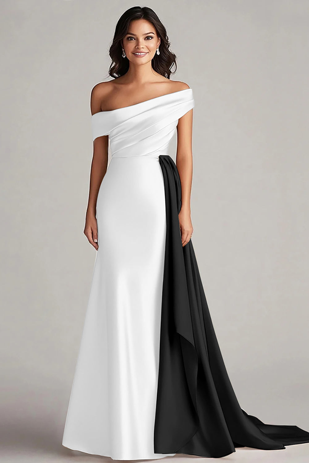 Patchwork Sweep Train A Line Black and White Dress