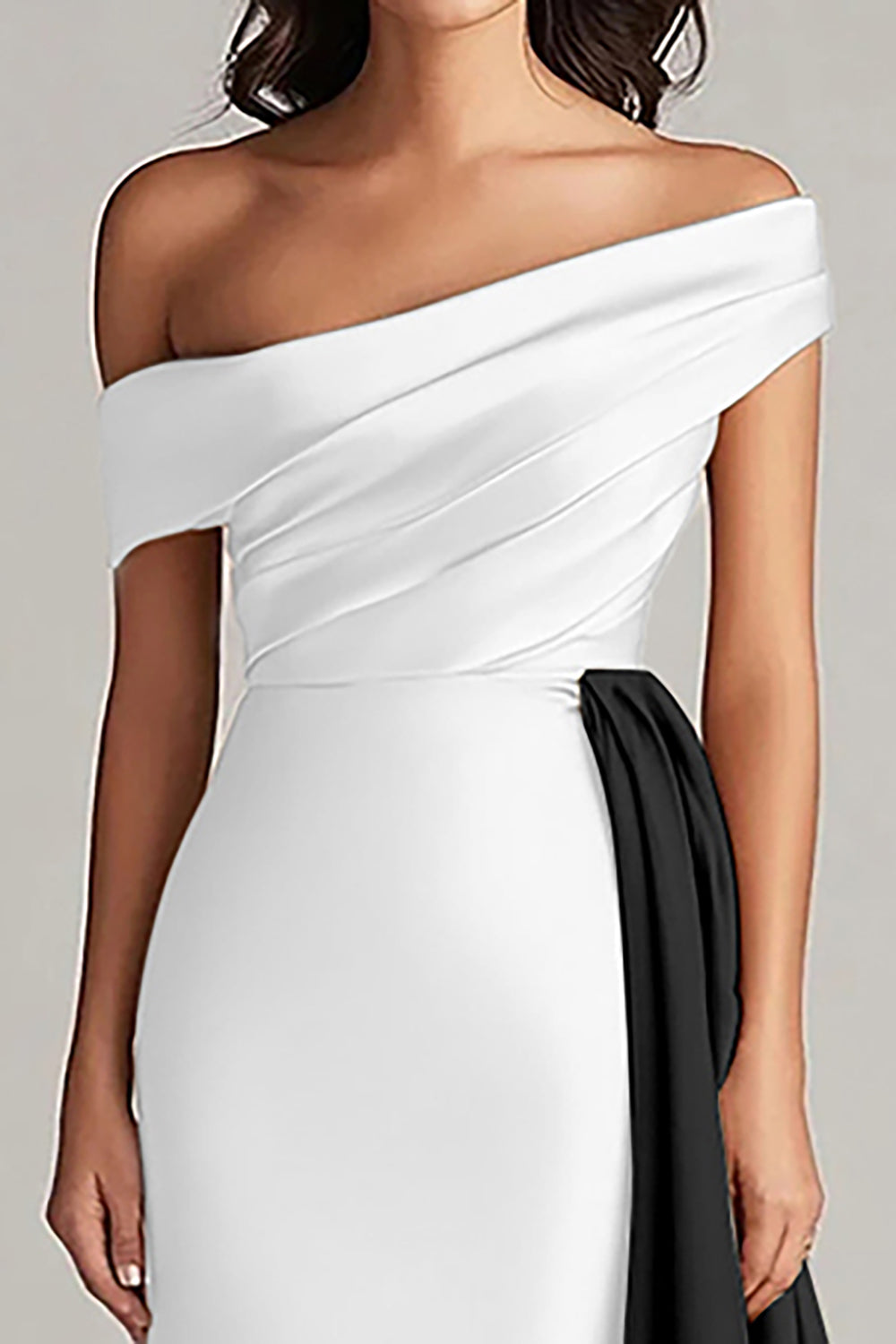 Patchwork Sweep Train A Line Black and White Dress