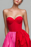 Red and Fuchsia Long Strapless A Line Patchwork Formal Dress