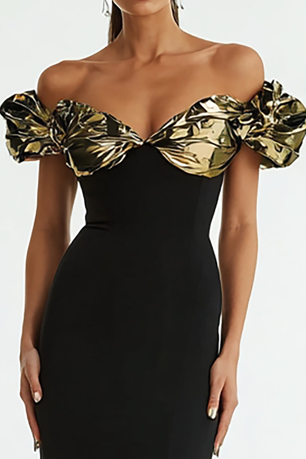 Glitter Black Mermaid Off the Shoulder Long Formal Dress