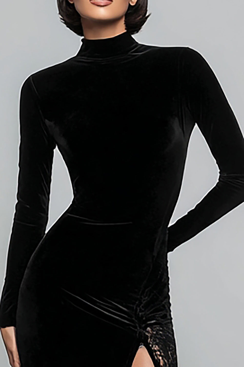 Black Velvet Mermaid High Neck Maxi Holiday Party Dress with Slit