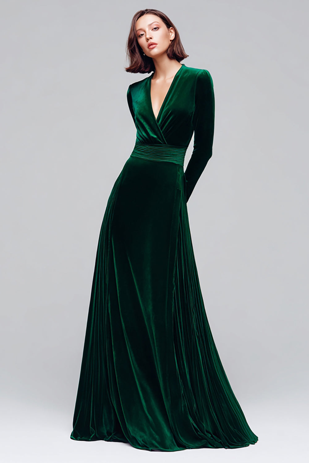 Dark Green Velvet A Line V-Neck Long Holiday Party Dress