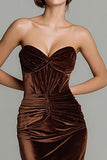 Brown Velvet Mermaid Strapless Maxi Corset Holiday Party Dress