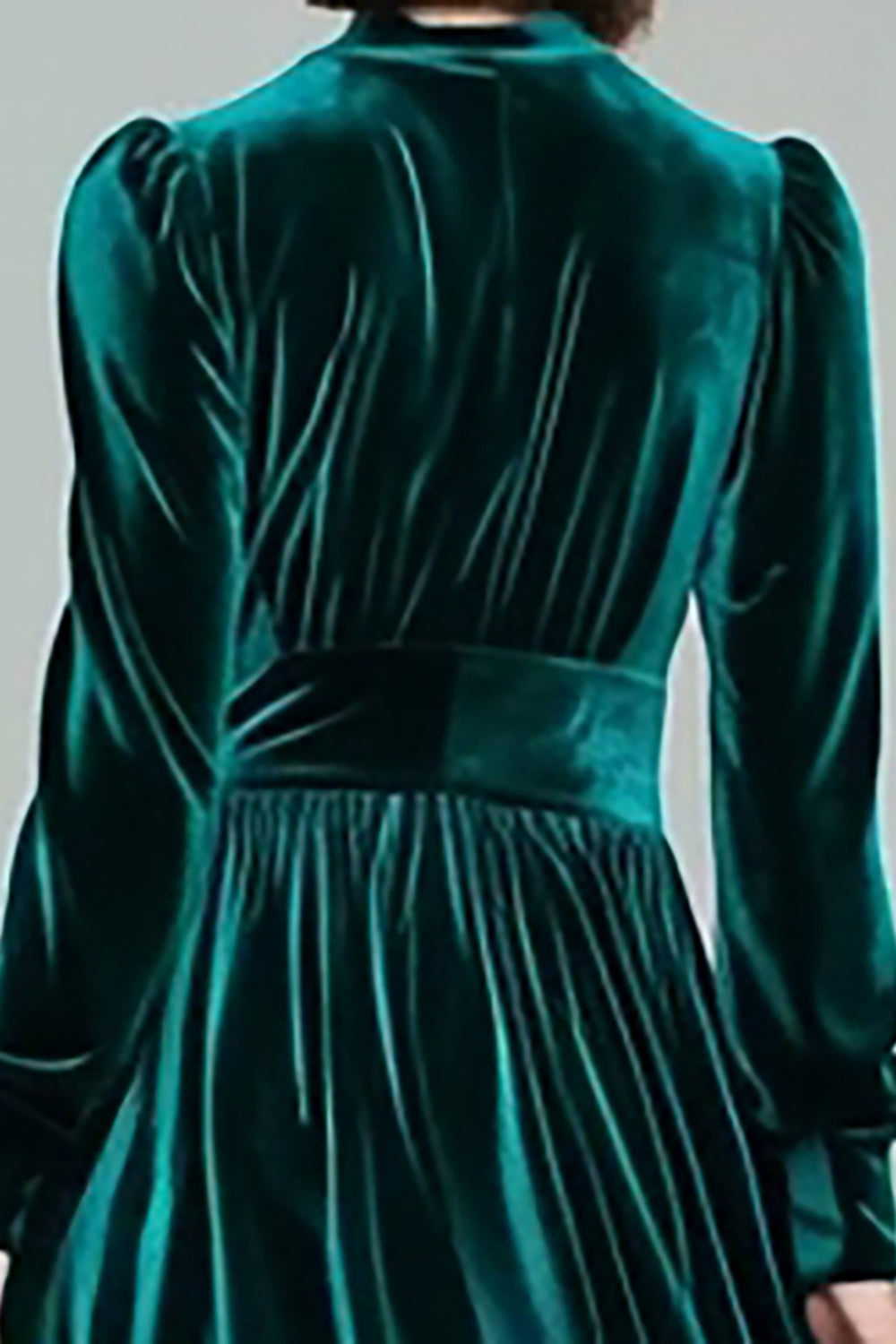 Velvet Long Peacock Green A Line Holiday Party Dress with Sleeves
