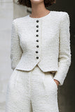 Ivory Long Sleeves 2 Piece Tweed Outfits with Pockets