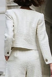 Ivory Long Sleeves 2 Piece Tweed Outfits with Pockets