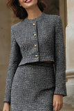 Grey Pencil 2 Piece Midi Tweed Outfits with Slit
