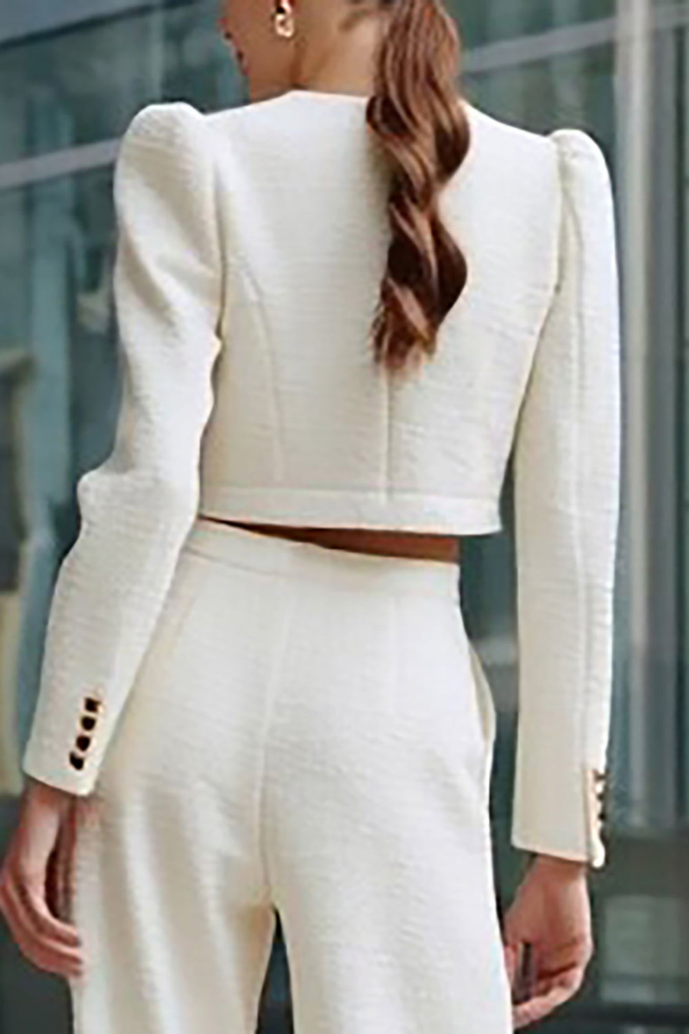 Ivory 2 Piece Single Breasted Tweed Outfits with Pockets