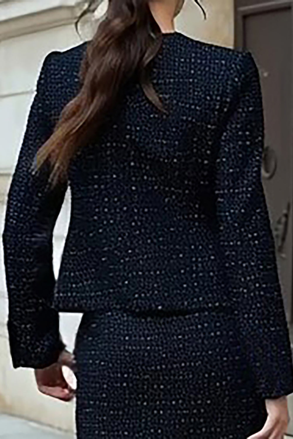 Black 2 Piece Single Breasted Tweed Outfits with Slit