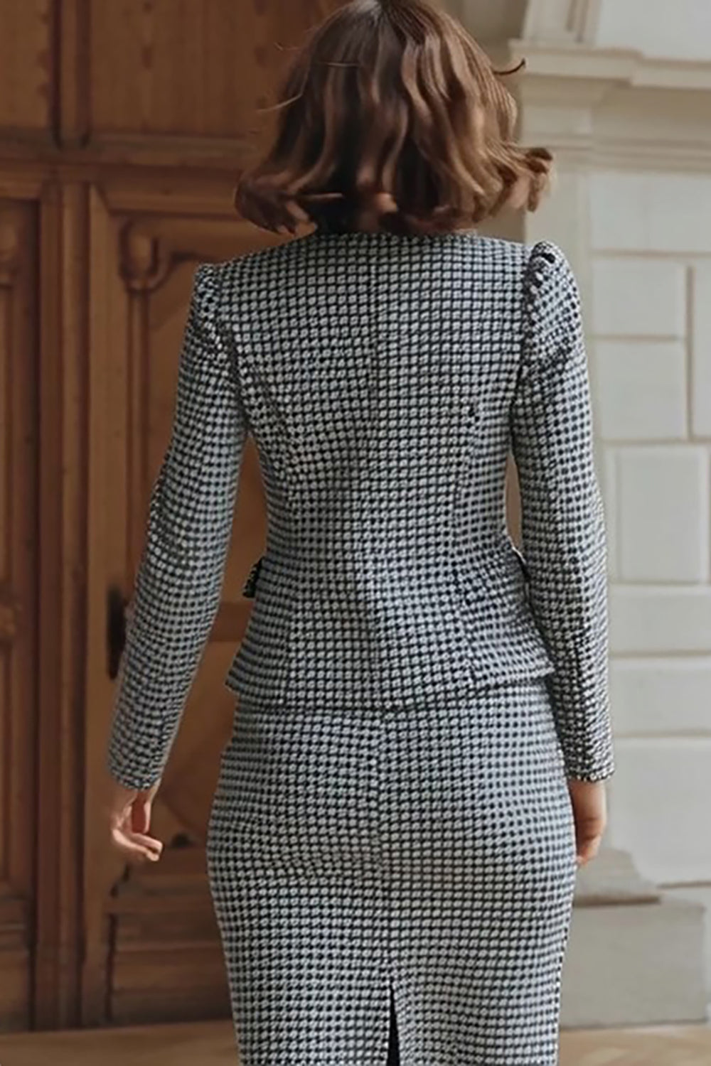 Grey 2 Piece Pencil Single Breasted Midi Tweed Outfits