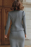 Grey 2 Piece Pencil Single Breasted Midi Tweed Outfits