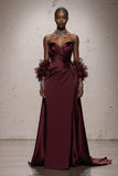 Burgundy Satin Sweetheart Ruched Mermaid Long Formal Dress