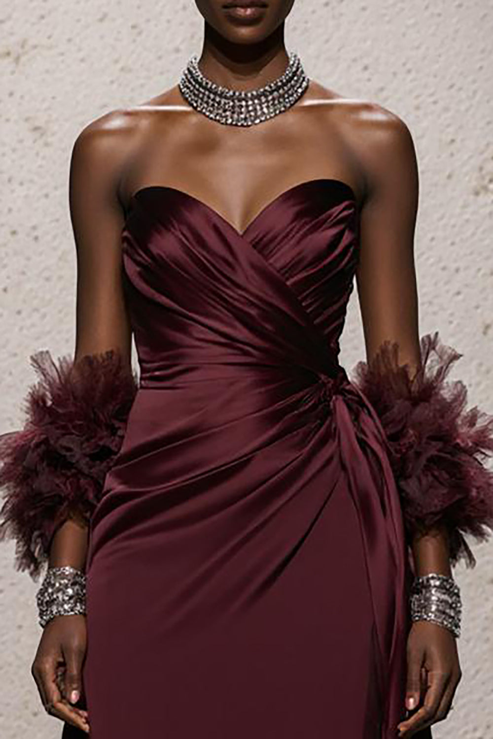 Burgundy Satin Sweetheart Ruched Mermaid Long Formal Dress