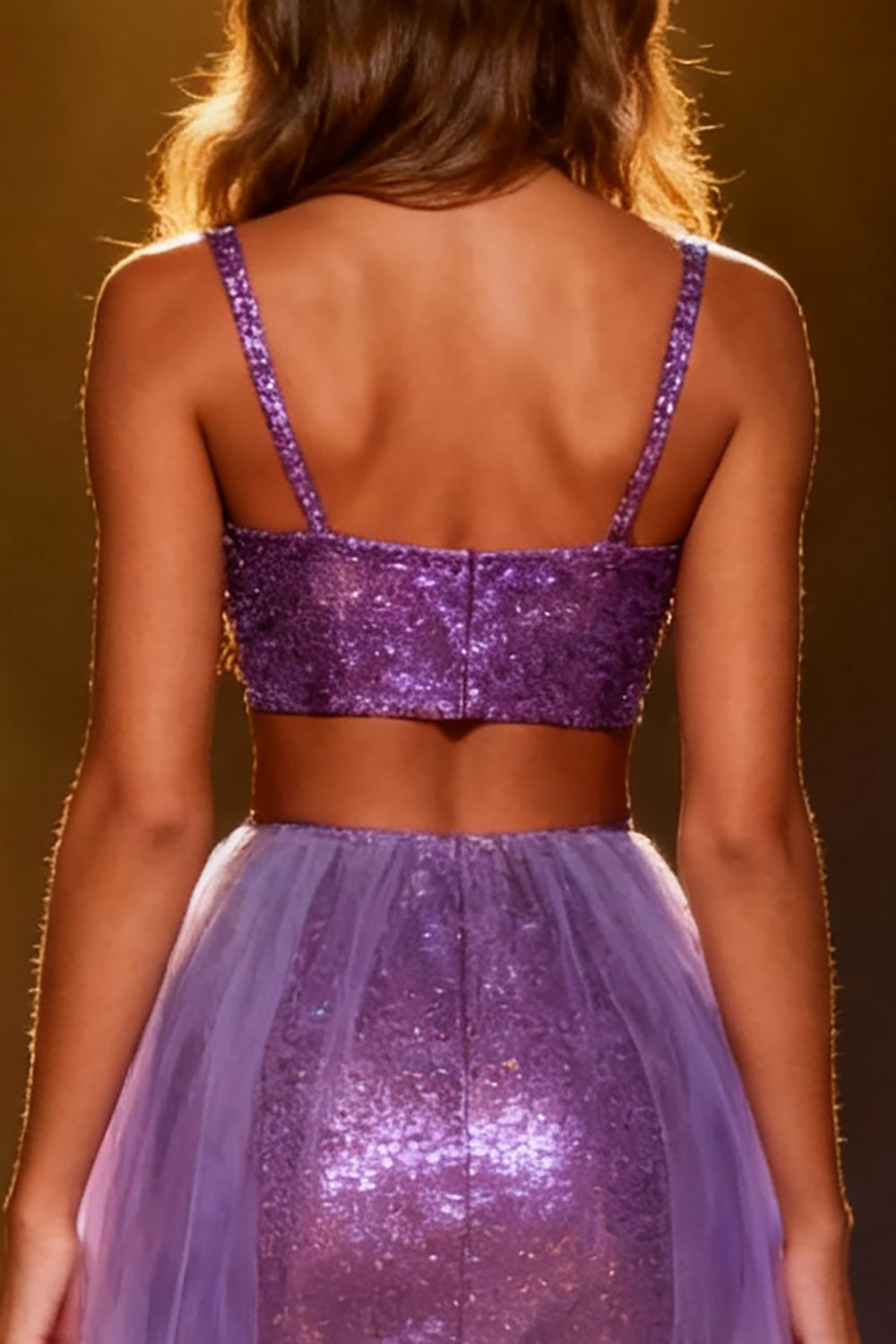 Sparkly Purple Sequin 2 Piece Mermaid Long Pageant Dress