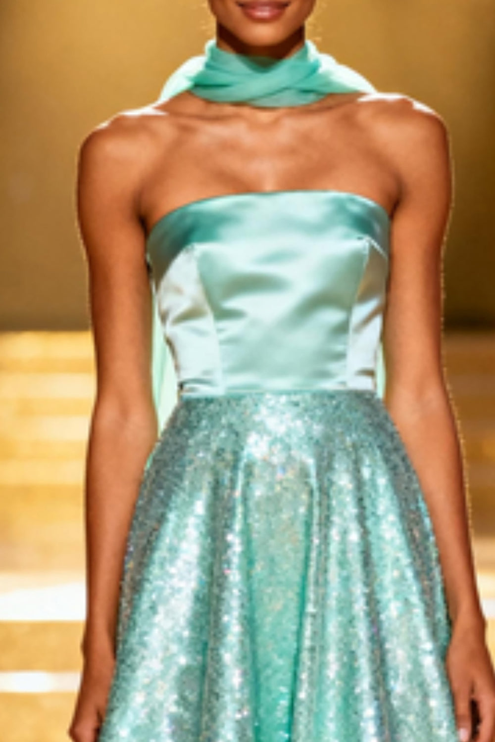 Sparkly Mint Green Strapless A Line Sequin Long Pageant Dress