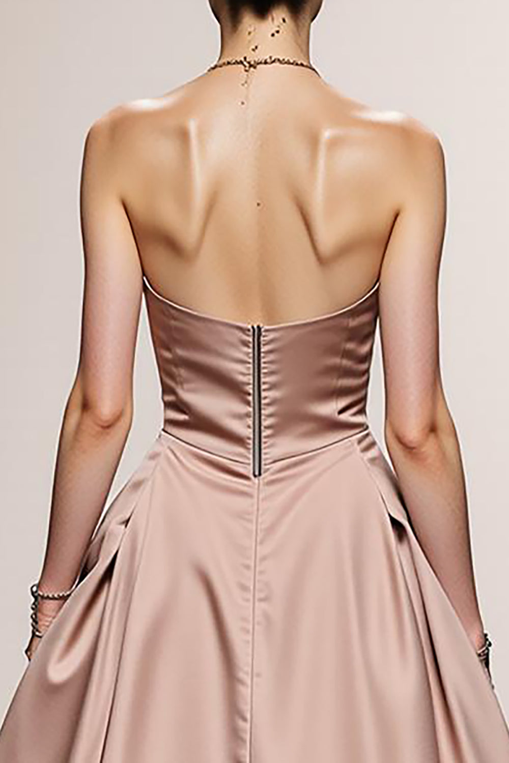 Simple Light Pink A Line Satin Strapless Maxi Formal Dress