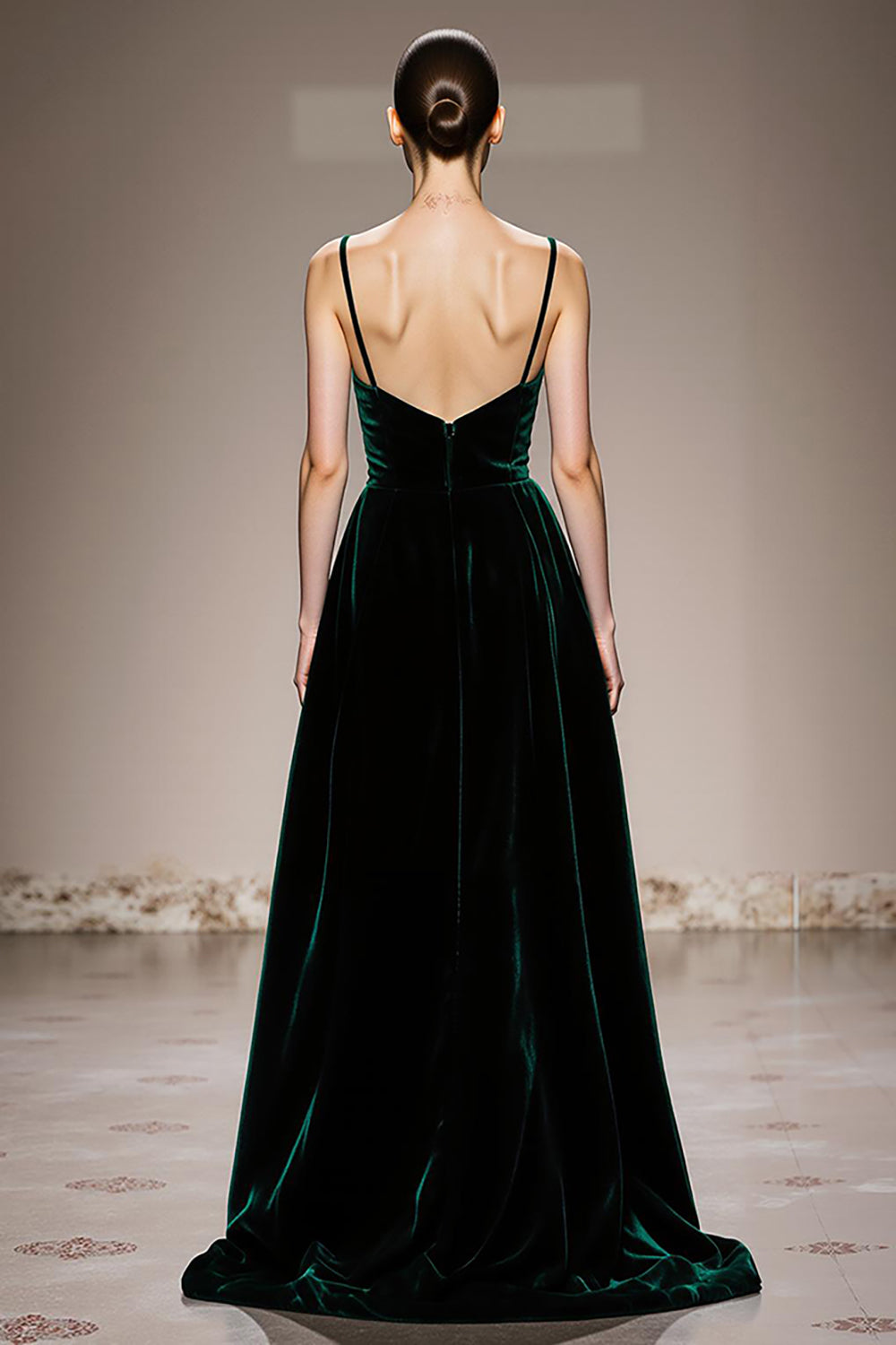 Dark Green Velvet Spaghetti Straps Maxi Formal Dress with Slit