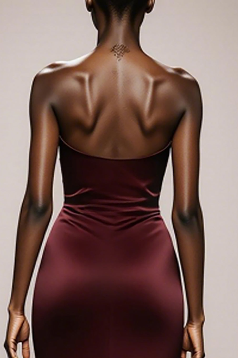 Simple Burgundy Satin Strapless Mermaid Long Formal Dress