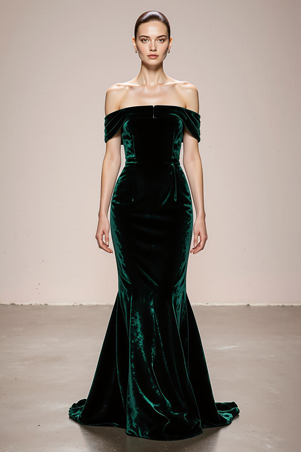 Simple Dark Green Mermaid Velvet Long Formal Dress