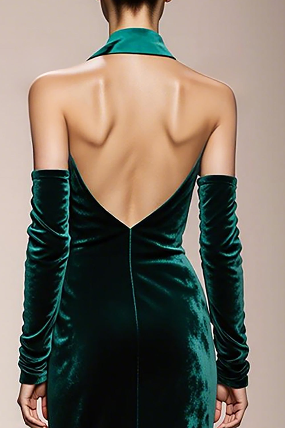 Dark Green Velvet Mermaid Long Halter Formal Dress with Slit