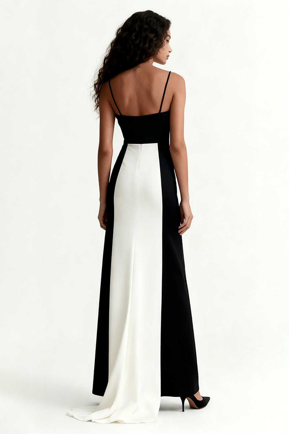 Black and White Spaghetti Straps Patchwork Long Formal Dress