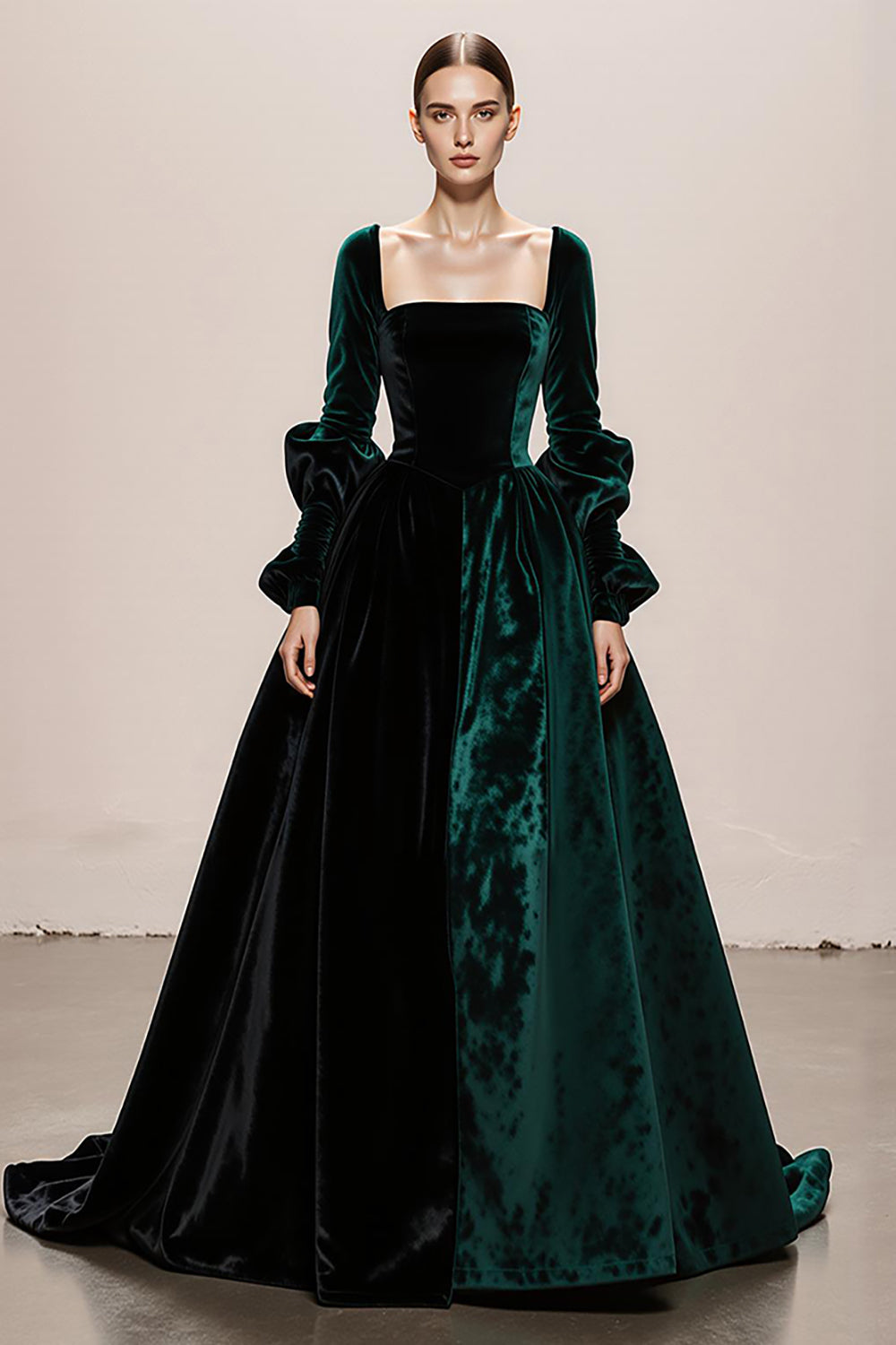 Dark Green Velvet Square Neck Ball Gown Long Holiday Party Dress