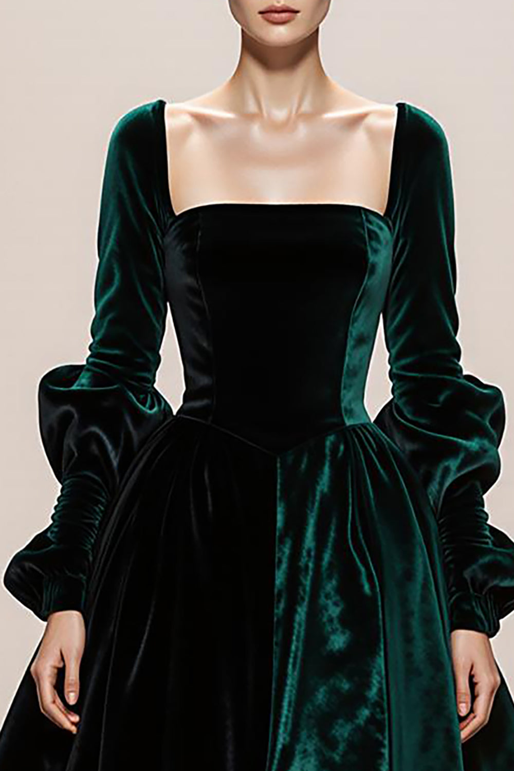 Dark Green Velvet Square Neck Ball Gown Long Holiday Party Dress