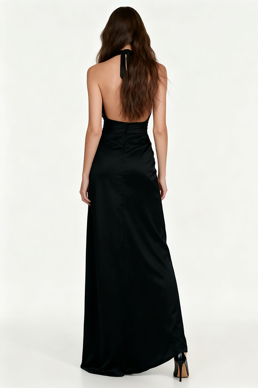 Black Halter Sheath Long Formal Dress with Sash