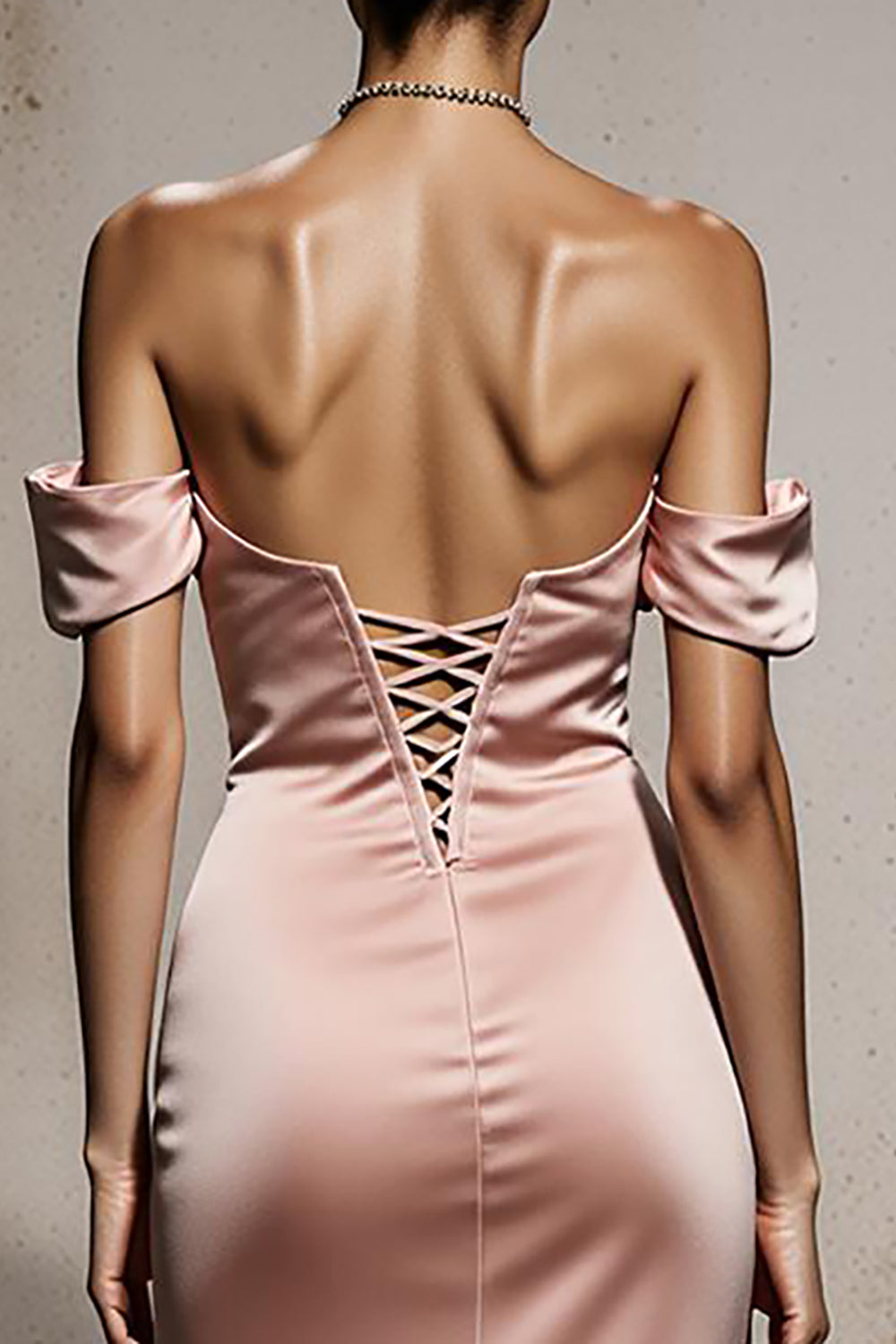 Light Pink Satin Off the Shoulder Mermaid Long Formal Dress
