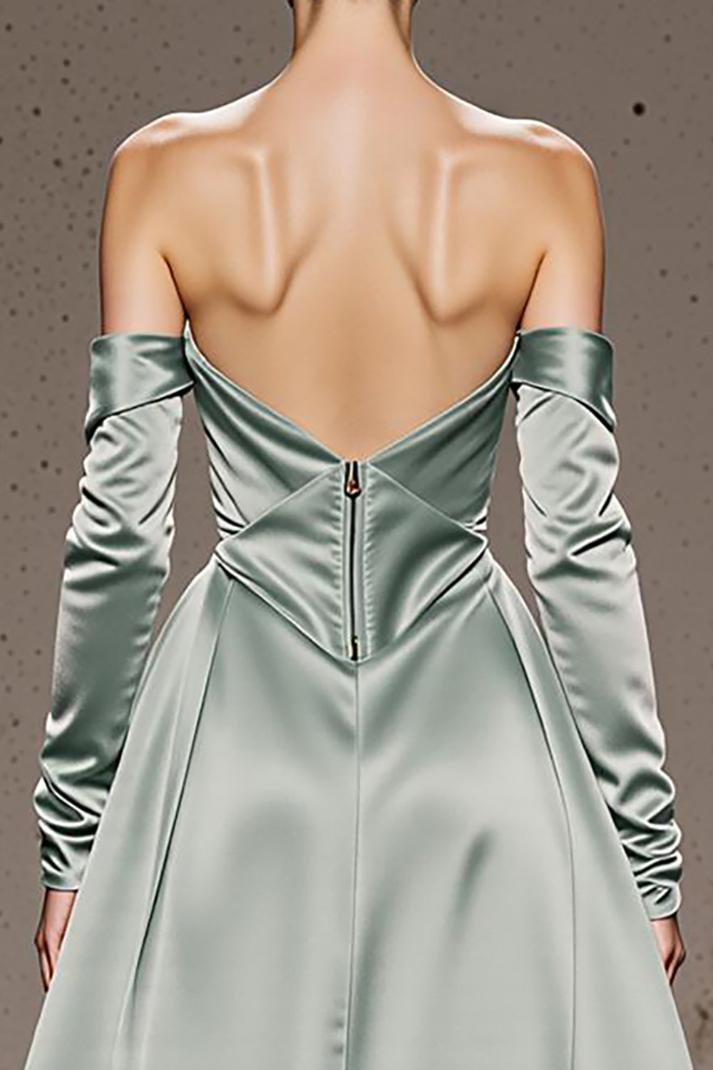 Mint Green Satin Off the Shoulder Maxi Formal Dress with Sleeves