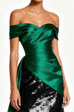Sparkly Dark Green Off the Shoulder Maxi Formal Dress